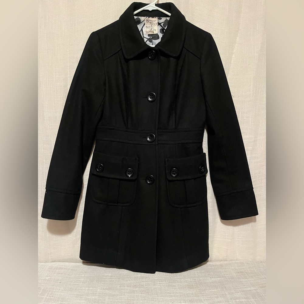 Tulle Wool Blend Black Coat – Size M